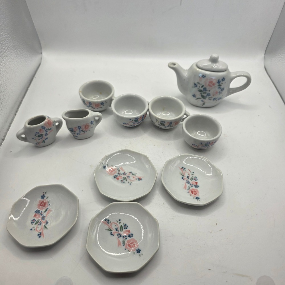 Renohua Craft Miniature Porcelain Tea Set Floral Dollhouse China 12 Pc Set